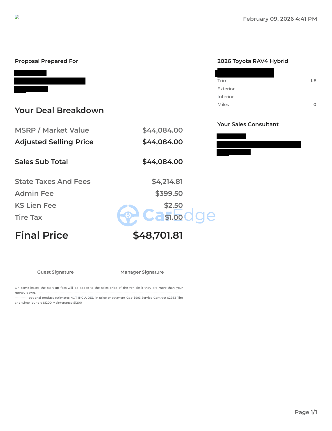 OTD quote from Olathe Toyota