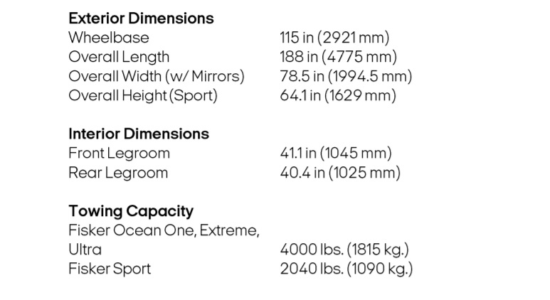 2023 Fisker Ocean dimensions