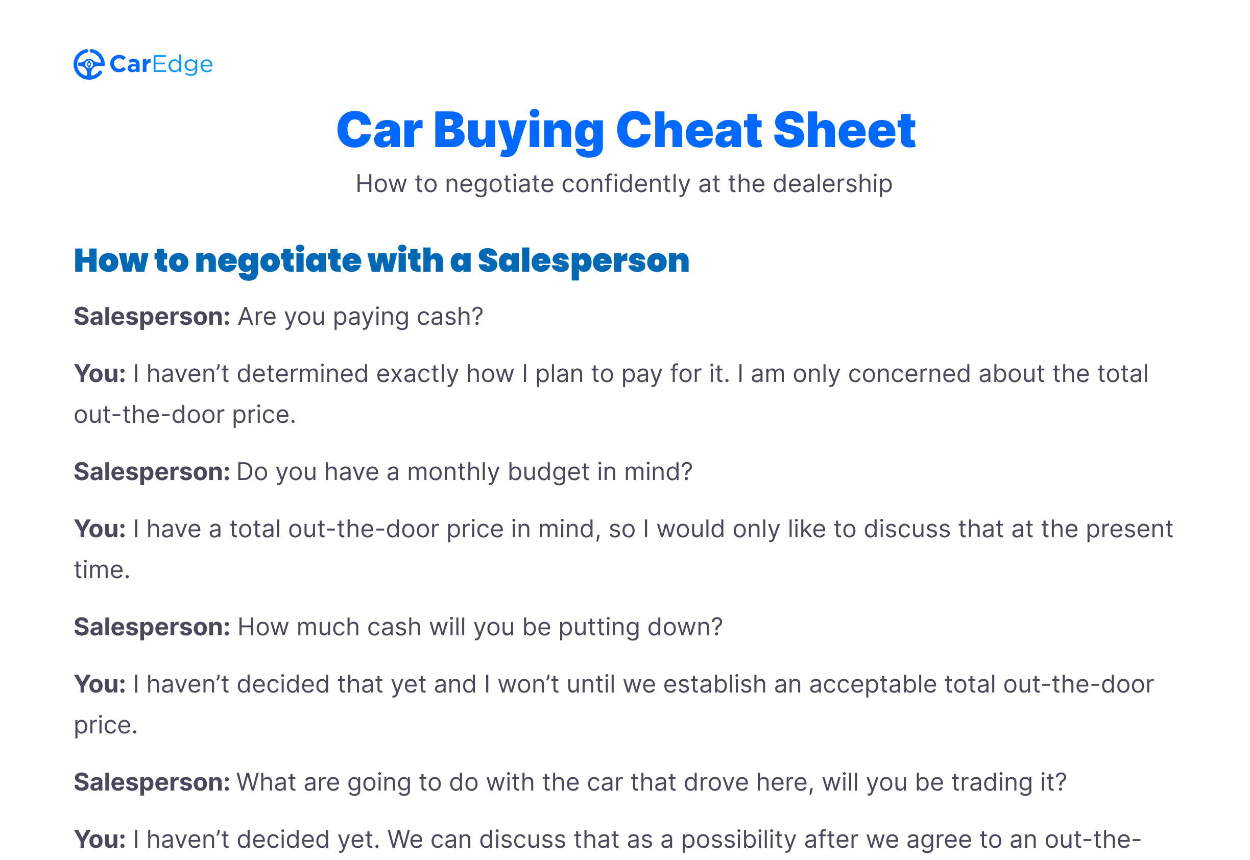 Car Buying Cheat Sheet Caredge 1286