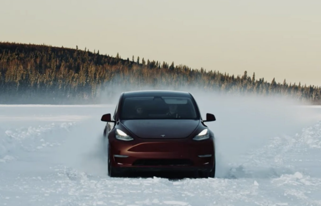 Tesla Model Y in snow